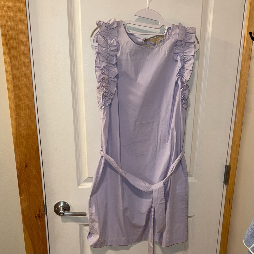 Lavender Ruffle Sleeve Linen Dress